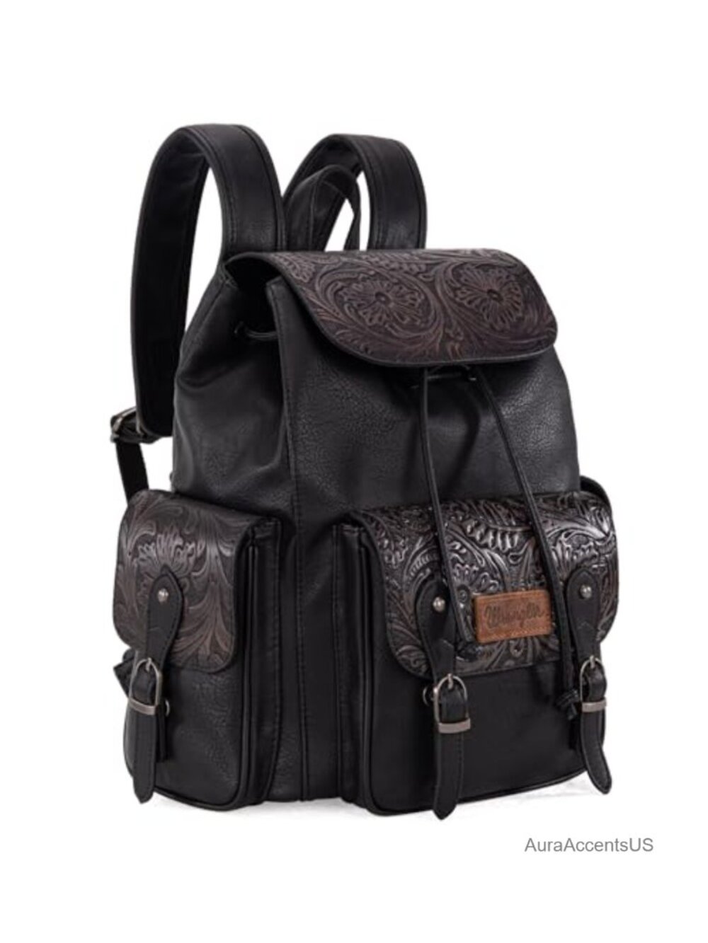 Floral Tooled Western Backpack Purse Drawstring Magnetic Closure Water Resistant